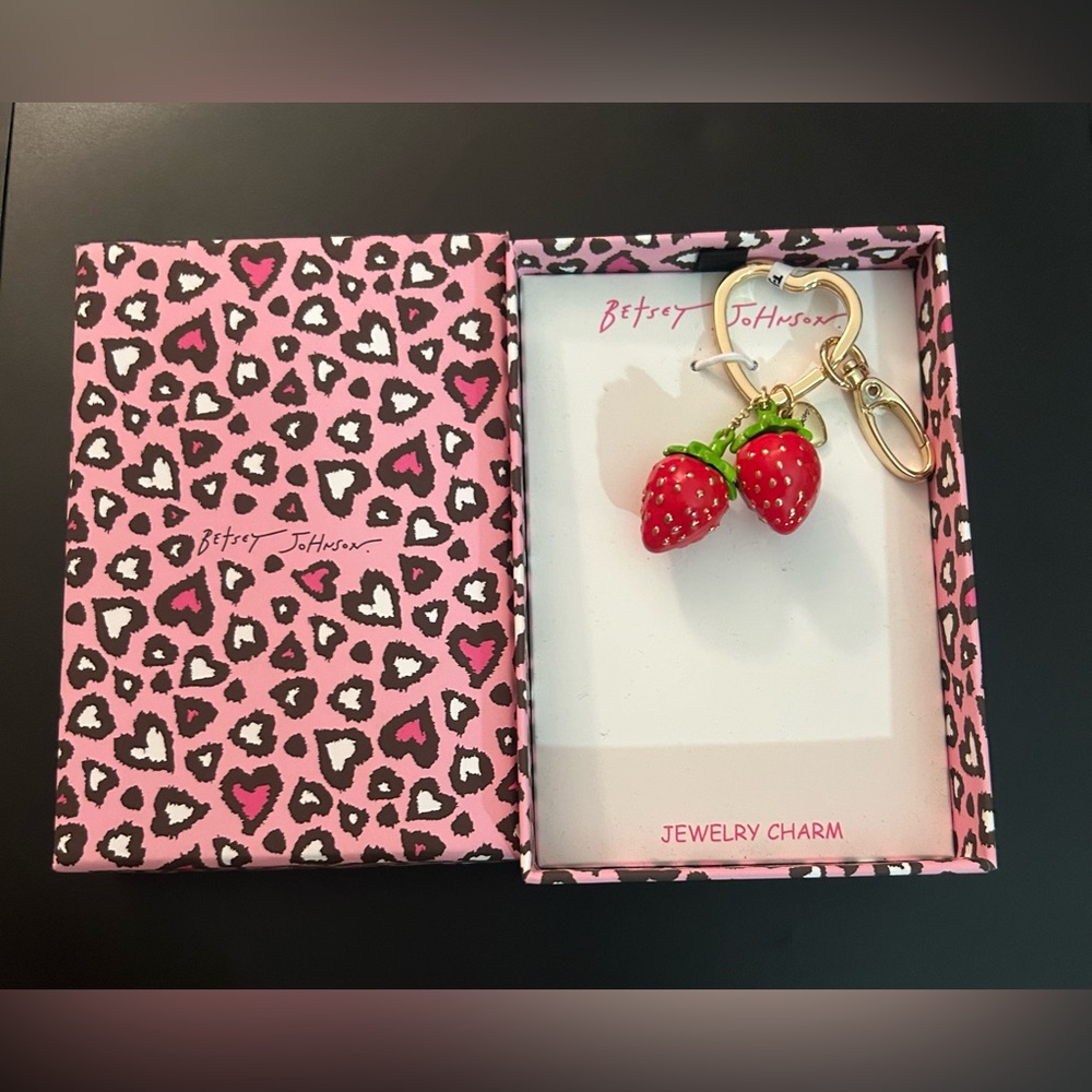 Betsey Johnson Red Strawberry Charm Keychain